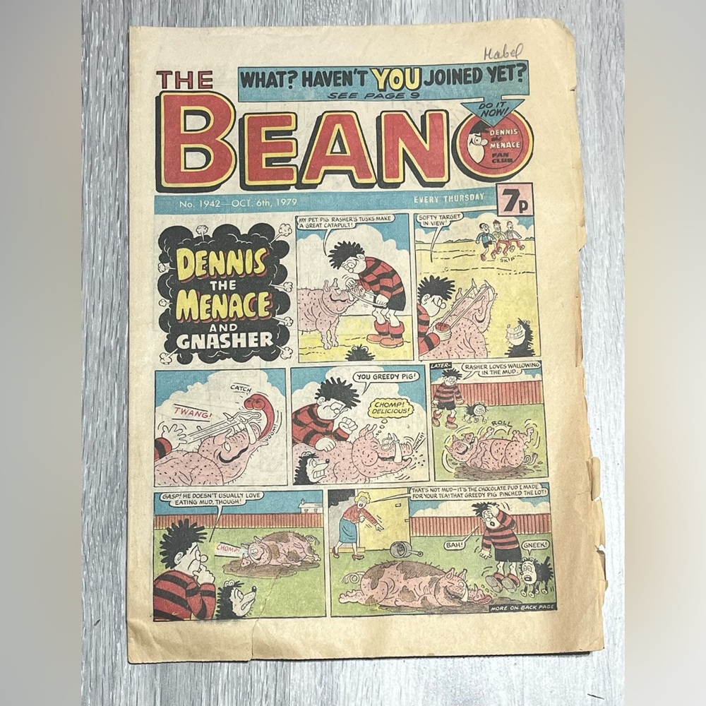 The Beano Comic. Vintage Comic. No. 1942 Oct. 6th 1979. Acceptable condition .